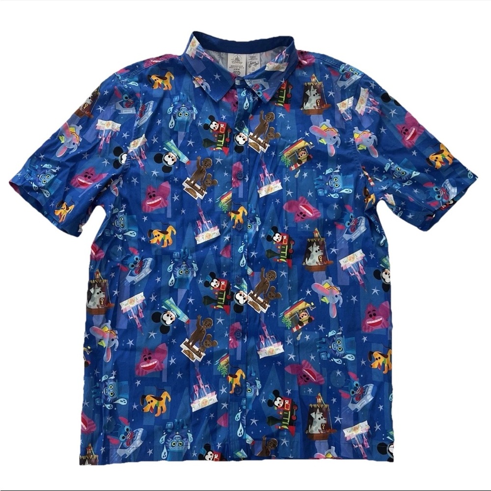 Disney Joey Ghou Mens Button Up Short Sleeve Shirt M Blue Magic Kingdom Mickey